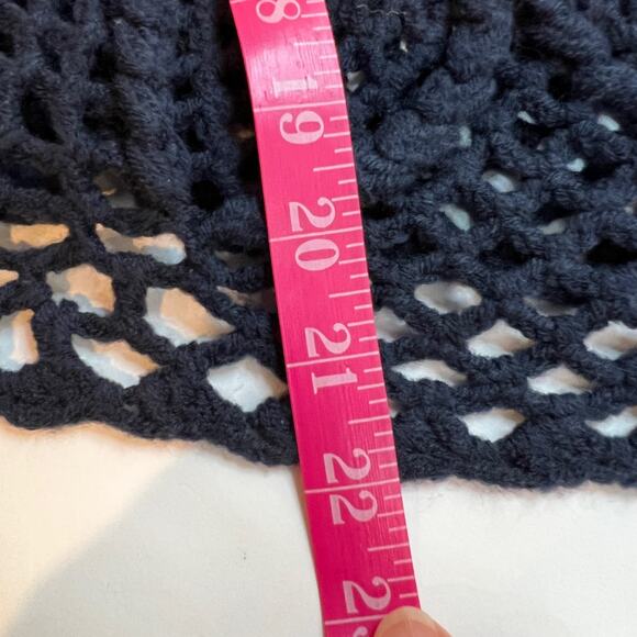 Sheson Crochet Sweater Small Open Knit Navy Blue Short Puff Sleeve Pullover Top - Picture 10 of 10